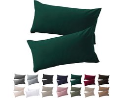 Kussenhoezen 100% Microvezel, Strijkvrij en Kreukvrij, 40 x 80 cm, Donkergroen, Set van 2