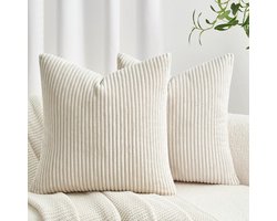 Kussenhoezen 45 x 45 cm Crème Wit voor Woonkamerdecoratie, Superzacht Corduroy, Set van 2 voor Sofa en Stoelen