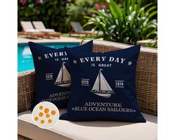 Kussenhoezen 45 x 45 cm voor buiten, waterdicht, decoratief voor bank en zeilboten, set van 2