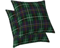 Kussenhoezen, 50 x 50 cm, Schotse motieven, geruit, groen, boerderij, decoratieve bankkussens, landelijke stijl, set van 2
