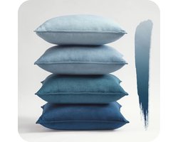 Kussenhoezen, 60 x 60 cm, blauw, set van 4 fluwelen kussenslopen, sierkussen, sierkussen, overtrek voor bank, slaapkamer, woonkamer, balkon, pluizig