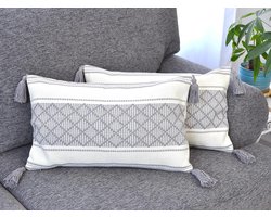 Kussenhoezen Boho - Decoratieve Kussens - Interieur Verfraaien - Handgeweven Geometrisch - 50x30 cm - Grijs