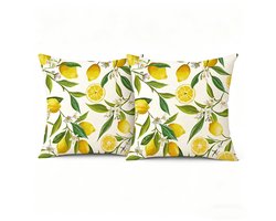 Kussenhoezen - Kussenslopen - Geel citroenpatroon - Decoratieve kussenhoezen geschikt voor tuinen, balkons en woonkamers -Wasbaar - 45x45 cm (set van 2)