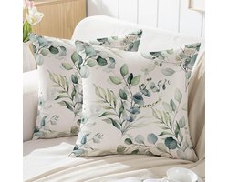 Kussenhoezen met Groene Bladeren - Set van 2 - Wasbaar Polyester - 40x40cm