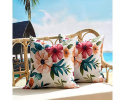 Kussenhoezen Outdoor - Bloemenprint Hoezen - Tuin Terras - Waterdicht Krimpbestendig - 50x50 cm - Multicolor
