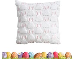 Kussenhoezen Pasen - Konijn decoratie - Woonkamer aankleden - Geborduurde oren - 45 x 45 cm - Crèmewit
