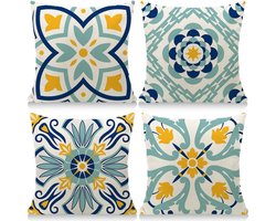 Kussenhoezen Set - Decoratieve Buiten Kussens - 4 Stuks 45x45 cm - Canvas met Verborgen Rits - Voor Woonkamer Tuin Balkon - Diverse Patronen