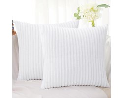 Kussenhoezen Set - Decoratieve Hoezen - Bank Decoratie - Dubbelzijdig Flanel - 60x60 cm - Wit
