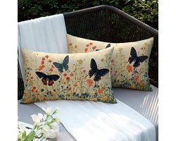 Kussenhoezen Set - Decoratieve Hoezen - Buiten Meubels - Waterdicht Linnen - 60 x 40 cm - Beige
