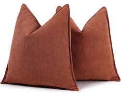 Kussenhoezen Set - Decoratieve Hoezen - Woonkamer Aankleden - Zachte Chenille Stof - 40x40 cm - Roestbruin