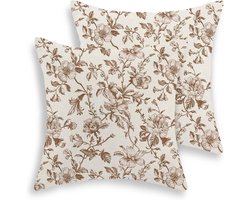 Kussenhoezen Set - Decoratieve Hoezen - Woonkamer Decoratie - Duurzaam Linnen Materiaal - 60x60 cm - Bruin Crème
