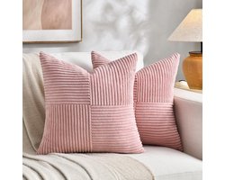 Kussenhoezen Set - Decoratieve Hoezen - Woonkamer Decoratie - Gefineerd Kruispatroon - 65 x 65 cm - Roze