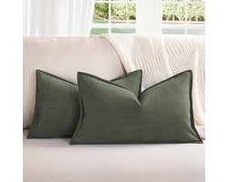 Kussenhoezen Set - Decoratieve Hoezen - Woonkamer Decoratie - Luxe Chenille Materiaal - 40x60 cm - Militair Groen