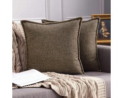 Kussenhoezen Set - Decoratieve Hoezen - Woonkamer Decoratie - Verborgen Ritssluiting - 45x45CM - Donkerbruin