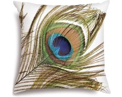 Kussenhoezen Set - Decoratieve Hoezen - Woonkamer Decoratie - Vervagingsbestendig Patroon - 45 cm x 45 cm - Bruine Pauw Veer