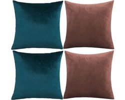 Kussenhoezen Set - Decoratieve hoezen - Woonkamer verfraaien - Zachte fluwelen stof - 40x40 cm 4 stuks - Groen Kastanjebruin