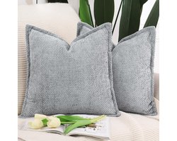 Kussenhoezen Set - Decoratieve Kussens - Woonkamer Aankleden - Zacht Chenille Fluweel - 60x60 cm - Grijs