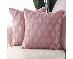 Kussenhoezen Set - Decoratieve Kussens - Woonkamer Aankleden - Zachte Pluche Stof - 65 x 65 cm - Roze