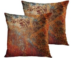 Kussenhoezen Set - Decoratieve Kussens - Woonkamer Decoratie - Roestig Metaal Print - 50x50cm 2 Stuks - Bruin