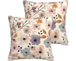 Kussenhoezen Set - Decoratieve Kussenslopen - Bank en Stoel - Aquarel Wilde Bloemen - 45x45 cm 2 Stuks - Multicolor