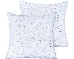 Kussenhoezen Set - Sierkussensloop Fluweel - Bank Decoratie - Glanzende Pailletten - 45x45cm Vierkant - Wit