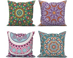 Kussenhoezen Set - Textiel Kussenslopen - Bank Decoratie - 4 Delige Set - 40x40 cm - Boho Bloem