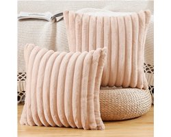 Kussenhoezen Set Van 2 - 65x65 Cm - Lichtbruin - Faux Wol Pluche - Zachte Fluffy Sierkussenhoezen Voor Bank En Slaapkamer