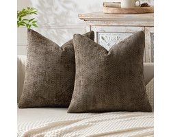 Kussenhoezen van linnen, verpakking van 2, 45 x 45 cm, geschikt voor interieur, banken, slaapkamers en auto's, koffiekleur.