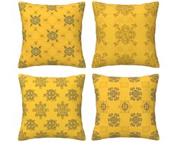 Kussenhoezen voor bank, 65 x 65 cm, set van 4, fluwelen kussenslopen met verborgen ritssluiting, gele print, vierkant, voor bank, woonkamer, slaapkamer en stoel, decoratief, I6083