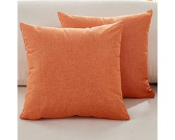 Kussenhoezen voor banken - Set van 2 - Kussenhoezen van fijn linnen - Comfortabele sierkussenhoezen - Moderne decoratieve kussenslopen - Voor bank Woonkamer Bank Terras - 45x45cm - Oranje