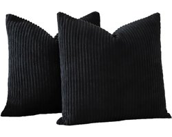 Kussenlopen - Fluweel Ribcord - Decoratief voor Bank en Woonkamer - Zwart - Set van 2 - 40 x 40 cm - 2 Stuks