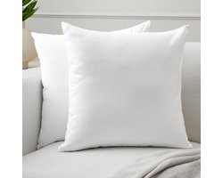Kussens 2pc Set (40 x 40cm) - Wit - massief geverfd katoenen doek, decoratieve grote vierkante wasbare kussens voor woonkamer, bank, slaapkamer, huis & hotel