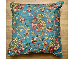 Kussens woonkamer - kussenhoes 30 x 30 cm - kussensloop - sierkussens - cushion cover - katoensilk - Kussenhoesjes - 2 stuks - etnisch Indiaas - borduurwerk - embroidery