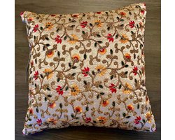 Kussens woonkamer - kussenhoes 30 x 30 cm - kussensloop - sierkussens - cushion cover - katoensilk - Kussenhoesjes - 2 stuks - etnisch Indiaas - borduurwerk - embroidery