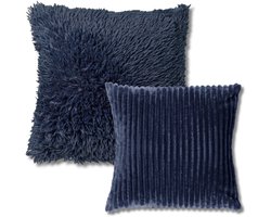 KUSSENSET - 2-delig - Cosy Layers - 60x60 cm, 45x45 cm - inclusief binnenkussens - blauw