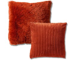 KUSSENSET - 2-delig - Cosy Layers - 60x60 cm, 45x45 cm - inclusief binnenkussens - oranje