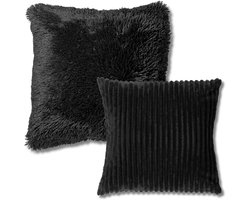 KUSSENSET - 2-delig - Cosy Layers - 60x60 cm, 45x45 cm - inclusief binnenkussens - zwart