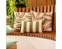 KUSSENSET - 3-delig - Elara Striped - 45x45 cm, 30x50 cm - inclusief binnenkussens - roze, groen, beige