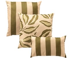 KUSSENSET - 3-delig - Elara Stripes - 45x45 cm, 30x50 cm - inclusief binnenkussens - beige, groen