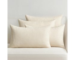 Kussensloop, 30 x 50 cm, crème, set van 4 chenille kussenslopen, kussenhoes, sofakussen, sierkussen, sierkussenhoes, rotan, geweven stijl, design voor bank, woonkamer, slaapkamer, balkon