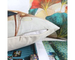 Kussensloop 45 x 45 4-delige set turquoise goud Ginkgo decoratieve kussens kussenhoes sierkussen natuur landelijke stijl decoratieve bankkussen linnen kussenslopen luxe decor voor bank,