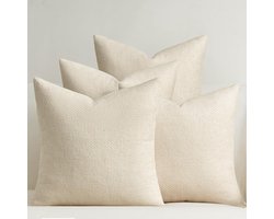 Kussensloop, 50 x 50 cm, crème, set van 4 chenille kussenslopen, kussenhoes, sofakussen, sierkussen, sierkussenhoes, rotan, geweven stijl, design voor bank, woonkamer, slaapkamer, balkon