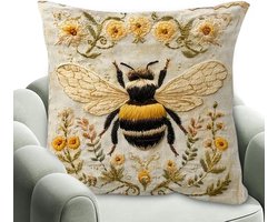 Kussensloop Bijen - Decoratief Sierkussen - Zeteldecoratie - Geborduurde textuur - 45 x 45 cm - Geel