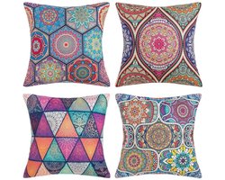 Kussensloop - Bohemian Mandala Floral Ethnic Style Kussensloop - Katoen en linnen materiaal - Vierkante kussensloop - Geschikt voor banken, woonkamers en andere woonaccessoires - 40x40 cm