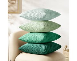 Kussensloop Corduroy, 50 x 50 cm, groen-mint, set van 4 kussenslopen, sierkussen, bankkussens, zomer, moderne decoratie voor bank, woonkamer, bed, kantoor, balkon, tuin, terras, stoel,
