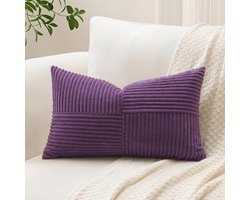 Kussensloop Corduroy met Kruisstrepenpatroon - Decoratieve Kussenhoes voor Woonkamer en Slaapkamer (30 x 50 cm, Paars)