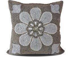 Kussensloop Decoratief - Sierkussenhoes - Wonen en Slapen - Handgemaakt Kralenontwerp - 35x35 cm - Grijs Zilver