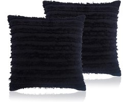Kussensloop Katoen - Sierkussenhoes Hoes - Woonkamer Decoratie - Steen Gewassen - 45 x 45 cm - Zwart