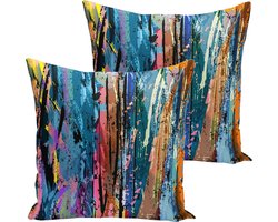 Kussensloop - kussenhoes - Sierkussenhoes - hoes voor sierkussens set van 2 stuks- 45x45 cm - Waterverf - Velvet - Aan beide zijden bedrukt