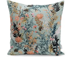Kussensloop - kussenhoes - Sierkussenhoes - hoes voor vloerkussen - Velvet 70x70cm - Bloemen op lichtblauw - Kussenhoesje - Kussenslopen
